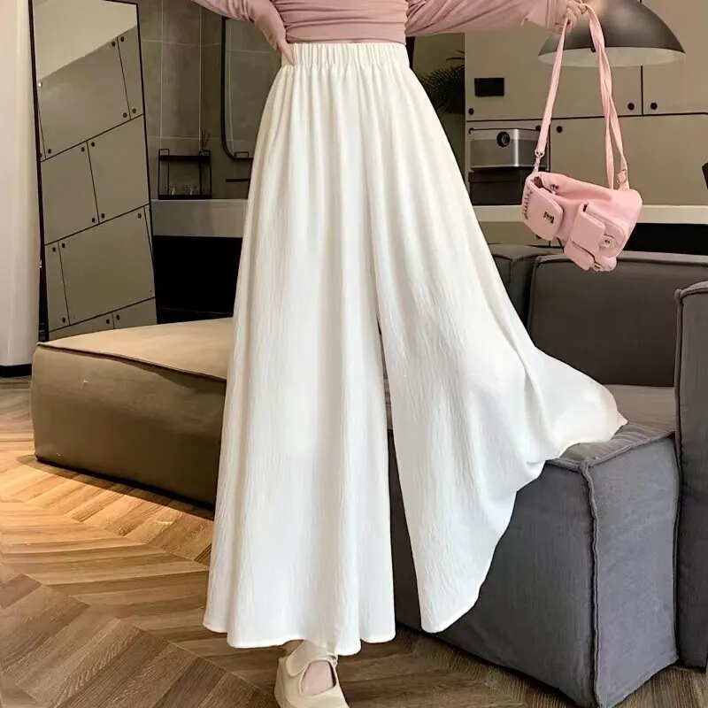 Pink skirt pants for women, summer thin style, petite size, flowing pleated A-line skirt, high-waisted, slimming, wide-leg pants with a drape effect