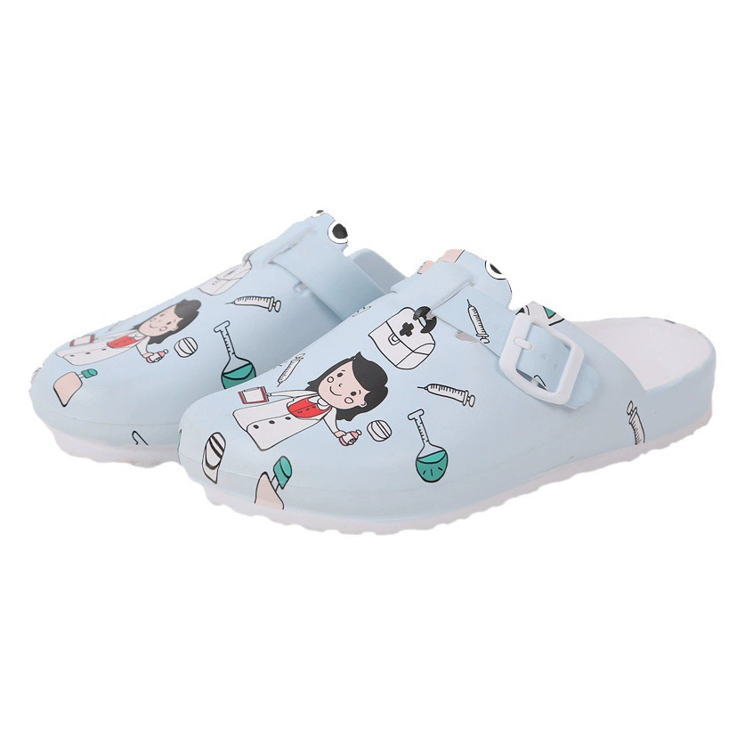 Женские тапочки для врачей и медсестер, закрытый носок, прочные, с лабораторным мультяшным принтом, мягкая подошва из ЭВА, оптом со склада для пар.