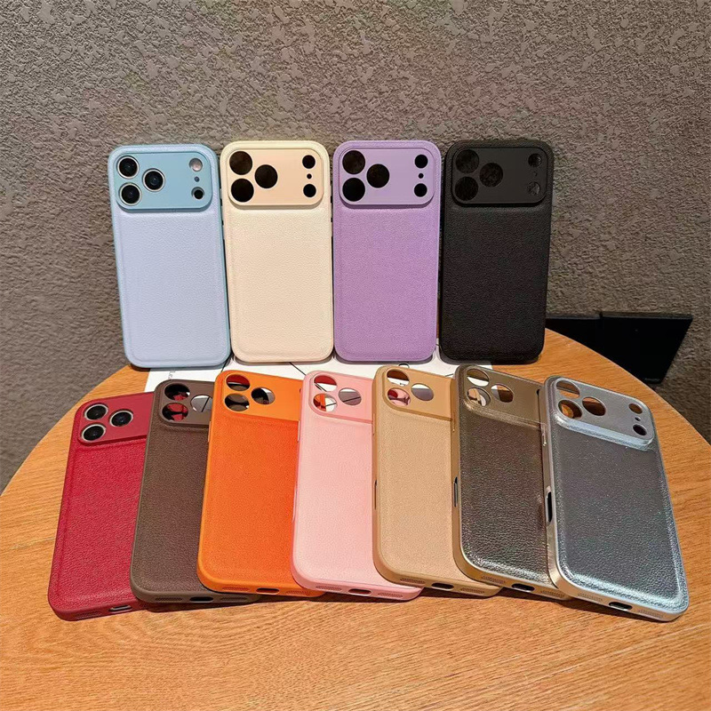 Lychee Leather Texture Suitable for Iphone17Pro Mobile Phone Case Apple 16Pro Leather 15Pro Pure Color 14Pro Plain Leather