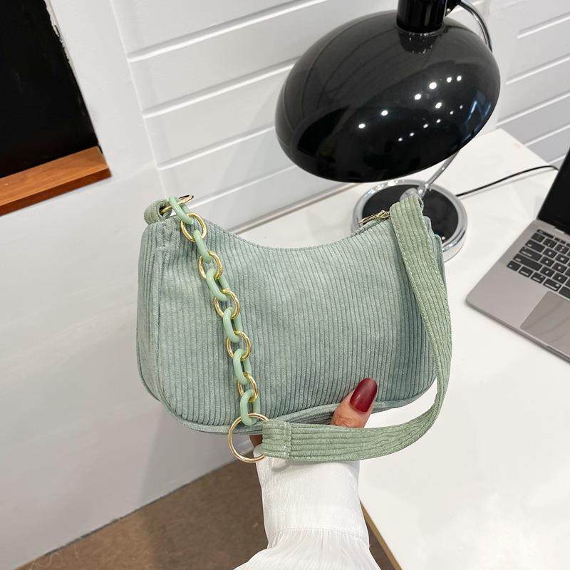 Korean-style artistic fabric bag, simple and casual corduroy shoulder bag for women, solid color mini crossbody bag, hand-held canvas bag
