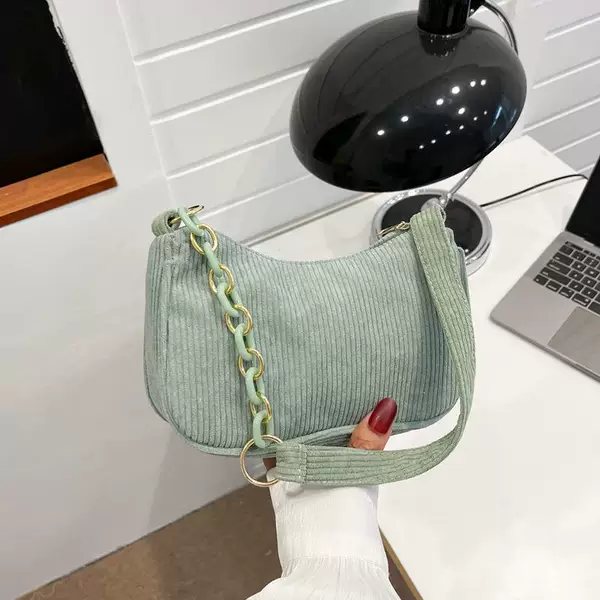 Korean-style artistic fabric bag, simple and casual corduroy shoulder bag for women, solid color mini crossbody bag, hand-held canvas bag