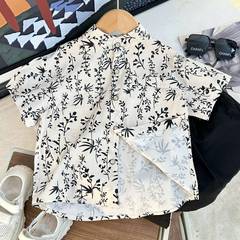 Boys' and Girls' Traditional Chinese Style Shirts 2024 Summer New Arrival Short Sleeve Children's Traditional Chinese Print Fashion Shirts