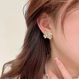 S925韩国小众设计感高级珍珠蝴蝶结2023年新款潮气质网红耳钉耳饰