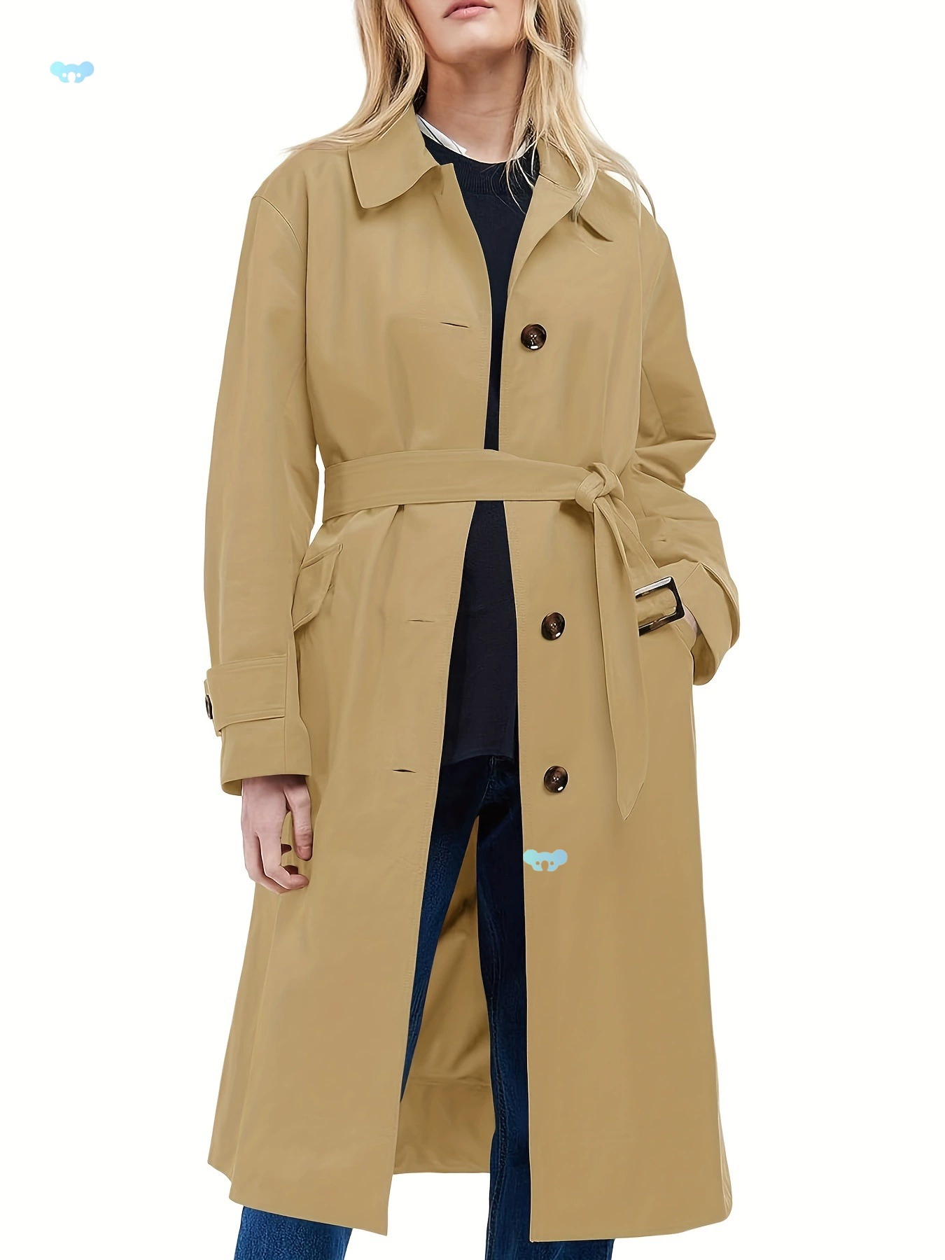 Женское винтажное длинное пальто-тренч однобортное, кросс-бордер