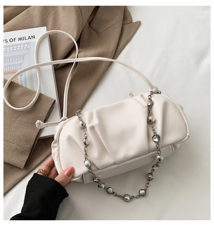 Wholesale Soft Pu Fold Pearl Chain Single Shoulder Handbag Nihaojewelry display picture 55