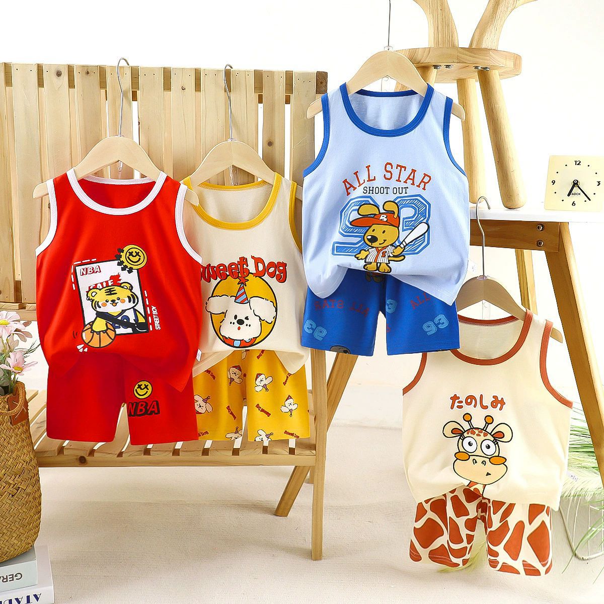 儿童背心套装纯棉男女童夏装家居服童装新款夏季两件套睡衣批发