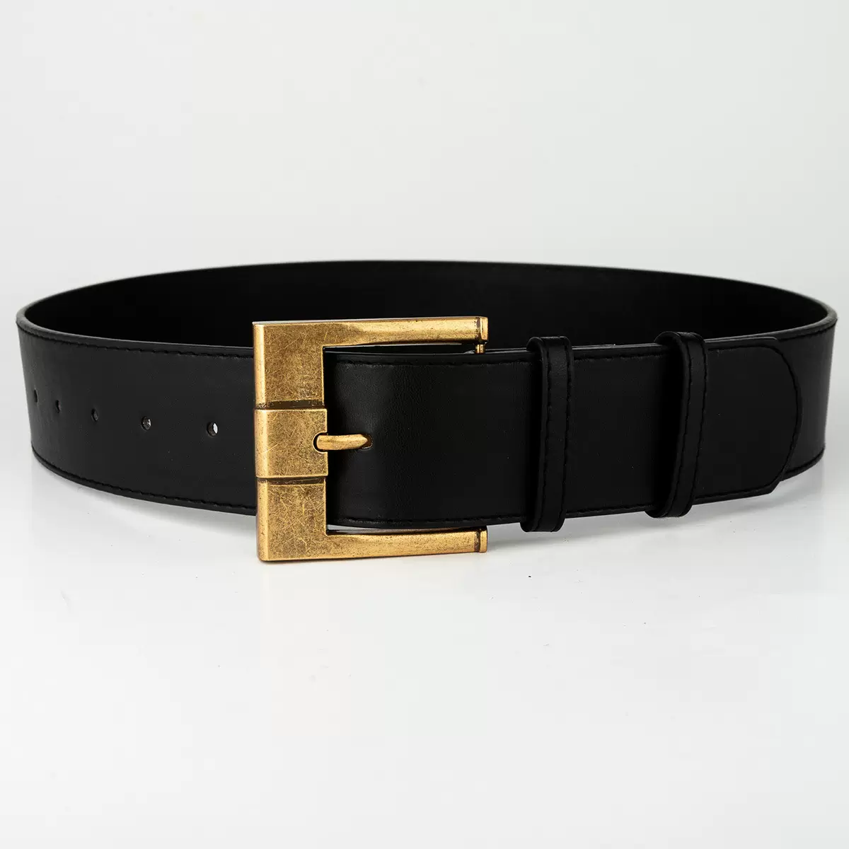 欧美针扣古铜色宽腰带女复古拉德风黑棕色超宽腰封配裙子西装百搭