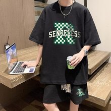 青少年新款华夫格男装搭配感套装夏装痞帅薄款短袖短裤运动两件套