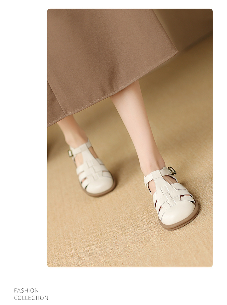 Dép sandal xỏ ngón nữ đế bệt phong cách La Mã — AF206F màu đen chi tiết 14
