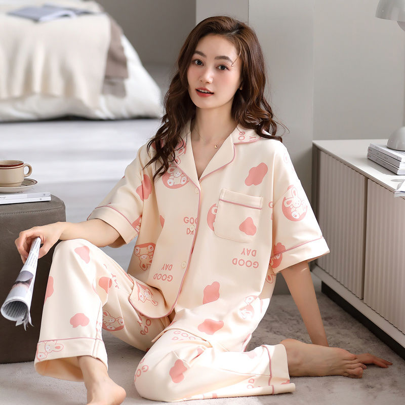 Pijamas de mujer de verano 100% algodón pantalones de manga corta de verano de las mujeres de estilo coreano ropa de abrigo casual homewear