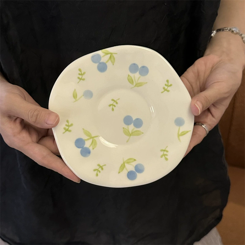 Ceramic Coffee Cup Set INS, Hand-Painted Underglaze, 300 ml Cup & 16 cm Saucer