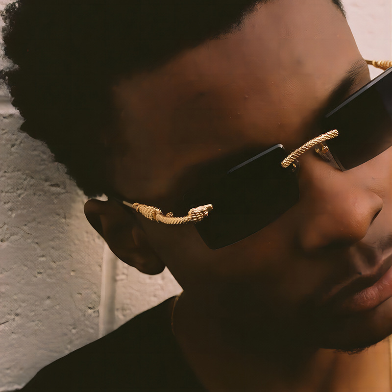 Classic square frameless snake head decorative for men and women, new sunglasses_voghion.com