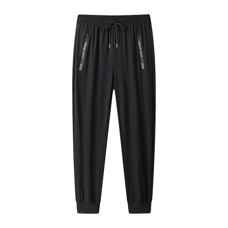 Summer Ice Silk Pants for Men, New Quick-Dry Long Pants, Thin Loose Air Conditioning Pants, Elastic Cuffed Large Size Casual Sports Pants
