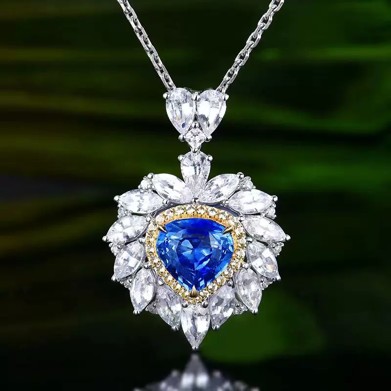 满彩心形斯里兰卡天然皇家蓝蓝宝石吊坠2.02ct18k金心形吊坠项饰