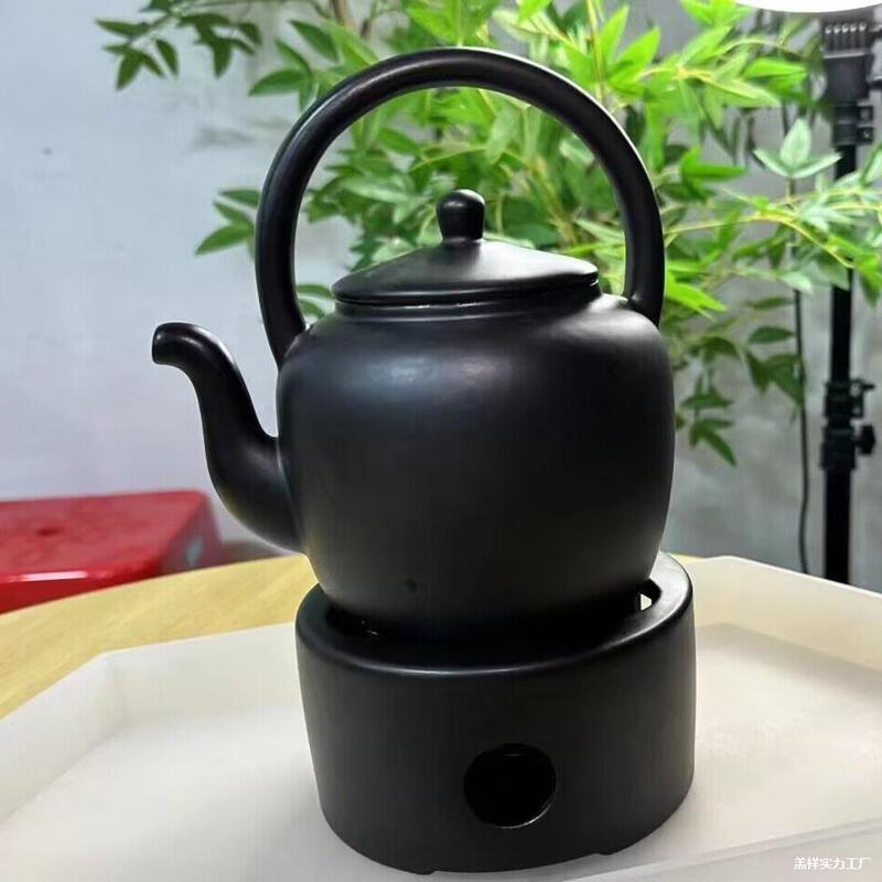 Tea Set with Volcanic Stone Teapot, Teastone Style with Handle, Alcohol Stove, Ceramic Pot, Candle Warmer Set