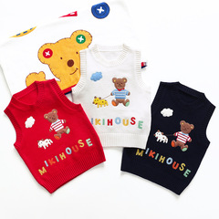 Miki children's clothing Japanese-style spring and autumn unisex cartoon bear vest children's knitted sweater lapels dropshipping one-piece dropshipping