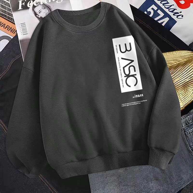 Men's Sweatshirt Spring and Autumn Hooded Trendy Ins Loose Fashion Hong Kong Style Round Neck Fleece Autumn Couple Pullover Top Jacket