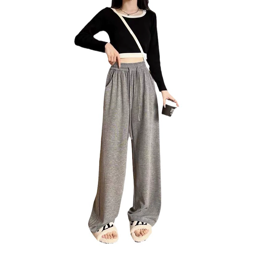 Белые женские брюки овсяного цвета, новая осенне-зимняя модель, на флисовой подкладке, прямые, драпирующиеся, повседневные, утолщенные, свободные, широкие, в стиле «ленивый шик».