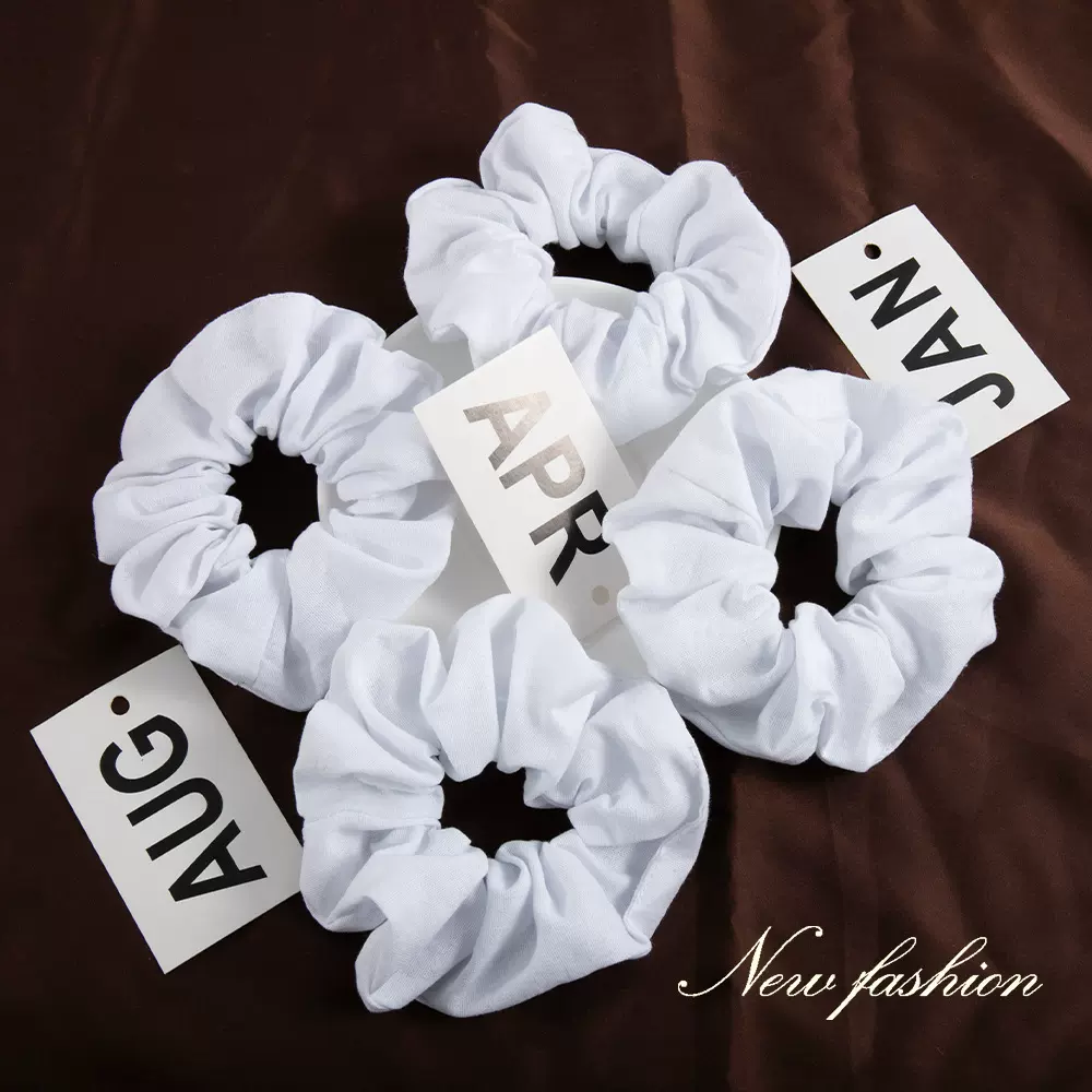 跨境专供欧美简约纯白色DIY大肠发圈 扎染头绳女士高级感头饰发绳