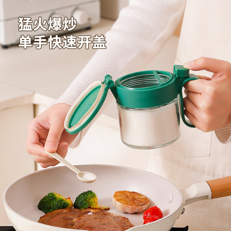 Nuevo tanque de condimento, multifunción y conveniente, botella de condimento doméstico, caja de condimento de encimera, botella de vidrio con botella de condimento de cuchara