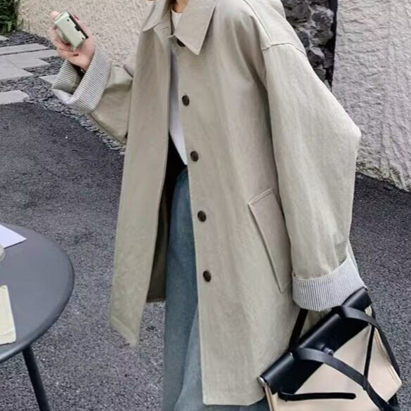 Striped Patchwork Lapel Casual Trench Coat Women's Jacket Spring and Autumn 2025 New Petite American Style New Jacket
