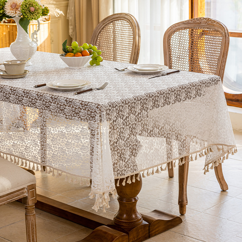 Mantel de encaje americano transfronterizo Mantel de comedor con borlas de rosas Mesa de centro de boda para el hogar Tapa a prueba de polvo Ambiente de alta gama