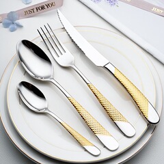 ヨーロッパ式ステンレスカップルステーキナイフフォークスプーン商用家庭用洋食食器ナイフフォークスプーン三点セット