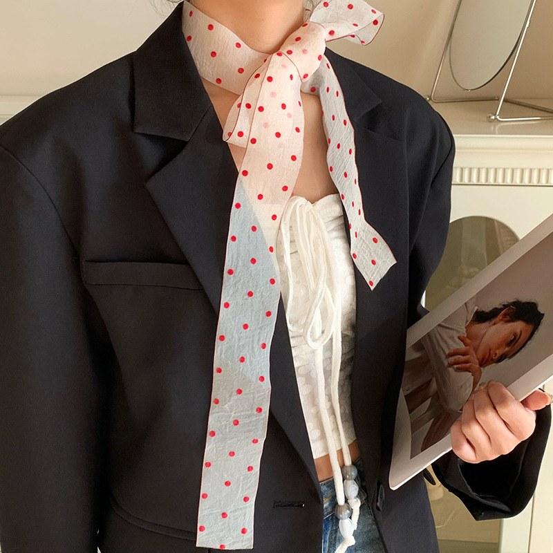 Moda bufandas de cuello en el viento con accesorios retro punto de onda negro bufandas de seda sexy bufandas largas correa de pelo