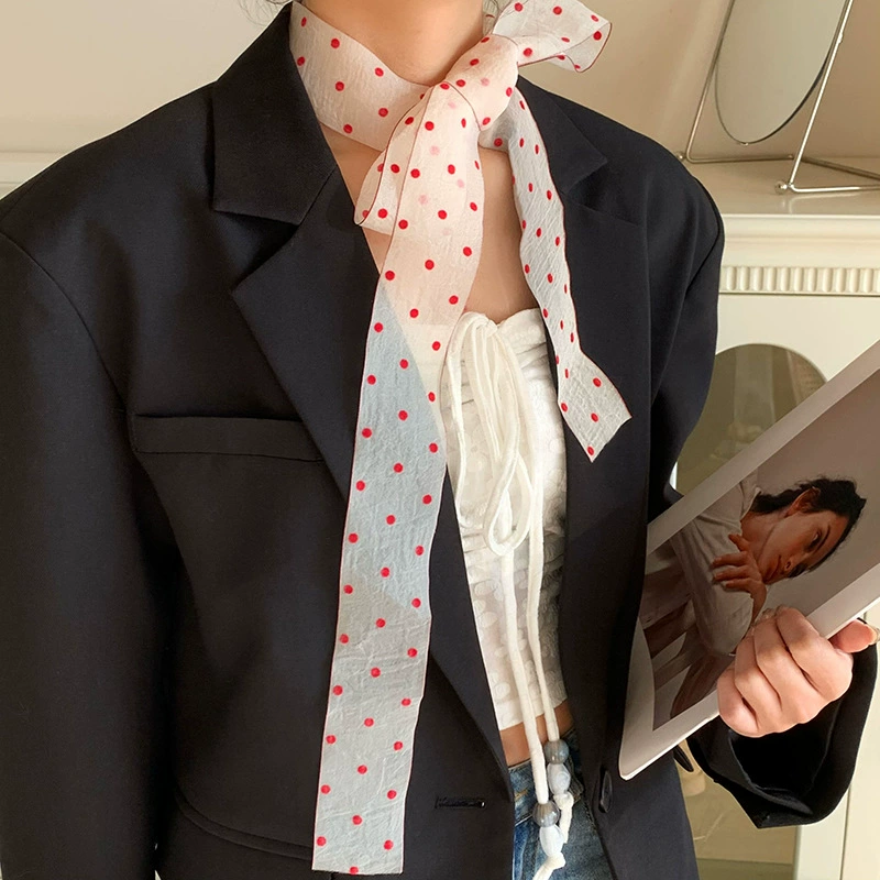 Neckerchief scarf, retro polka-dot design, lightweight multi-use accessory, 6×15 cm