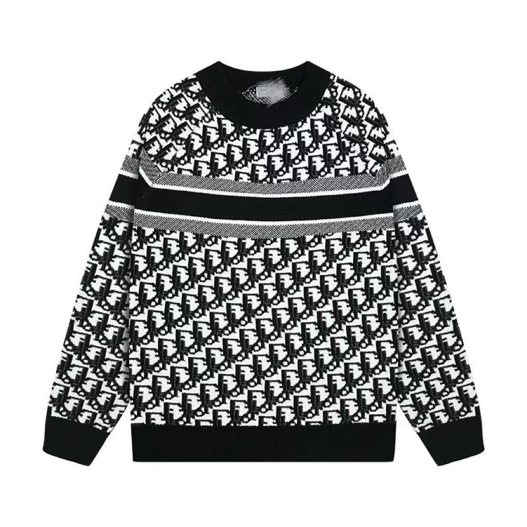 Cross-border foreign trade autumn and winter CD brand classic striped letter logo unisex loose sweater knitwear factory
