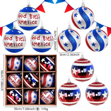 新款跨境美国独立日6CM-9pcs套盒PS电镀手绘红白蓝国庆节布置装饰