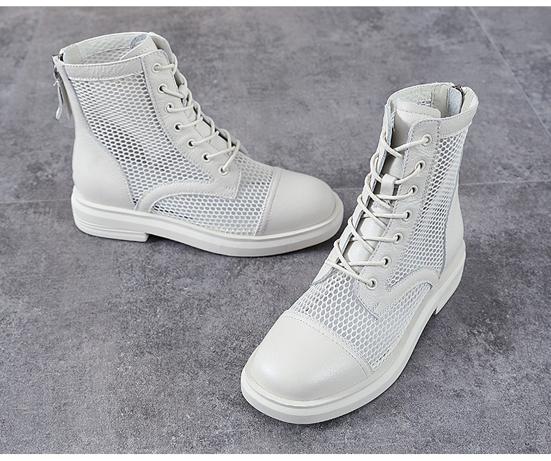 Boot Martin lưới thoáng khí mùa hè cho nữ, da thật phong cách Anh — Màu đen chi tiết 14