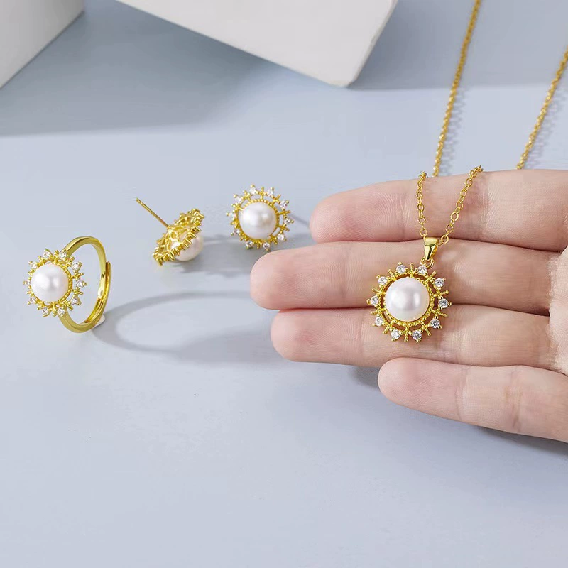 Корейская версия ретро легкая роскошь дикая мода пресноводное жемчужное кольцо серьги серьги подвеска из трех частей женская пустая поддона готовая оптом