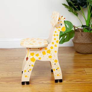 New Wooden Giraffe Backrest Chair for Toddlers, Early Education Pretend Play Learning Stool