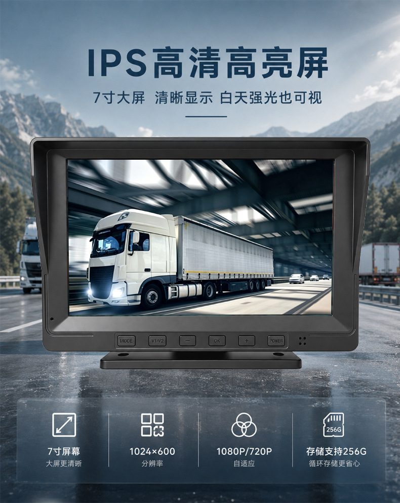 High-definition dual-channel monitoring truck dashcam for forklifts, construction vehicles, and dump trucks with front and rear dual recording