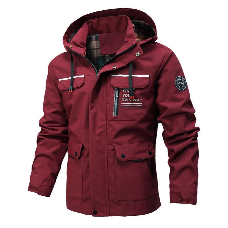 Giacca a vento leggera con cappuccio da uomo – Giacca da esterno impermeabile per escursionismo e viaggi (blu navy, nero, verde oliva, rosso, grigio, bianco, arancione)_voghion.com
