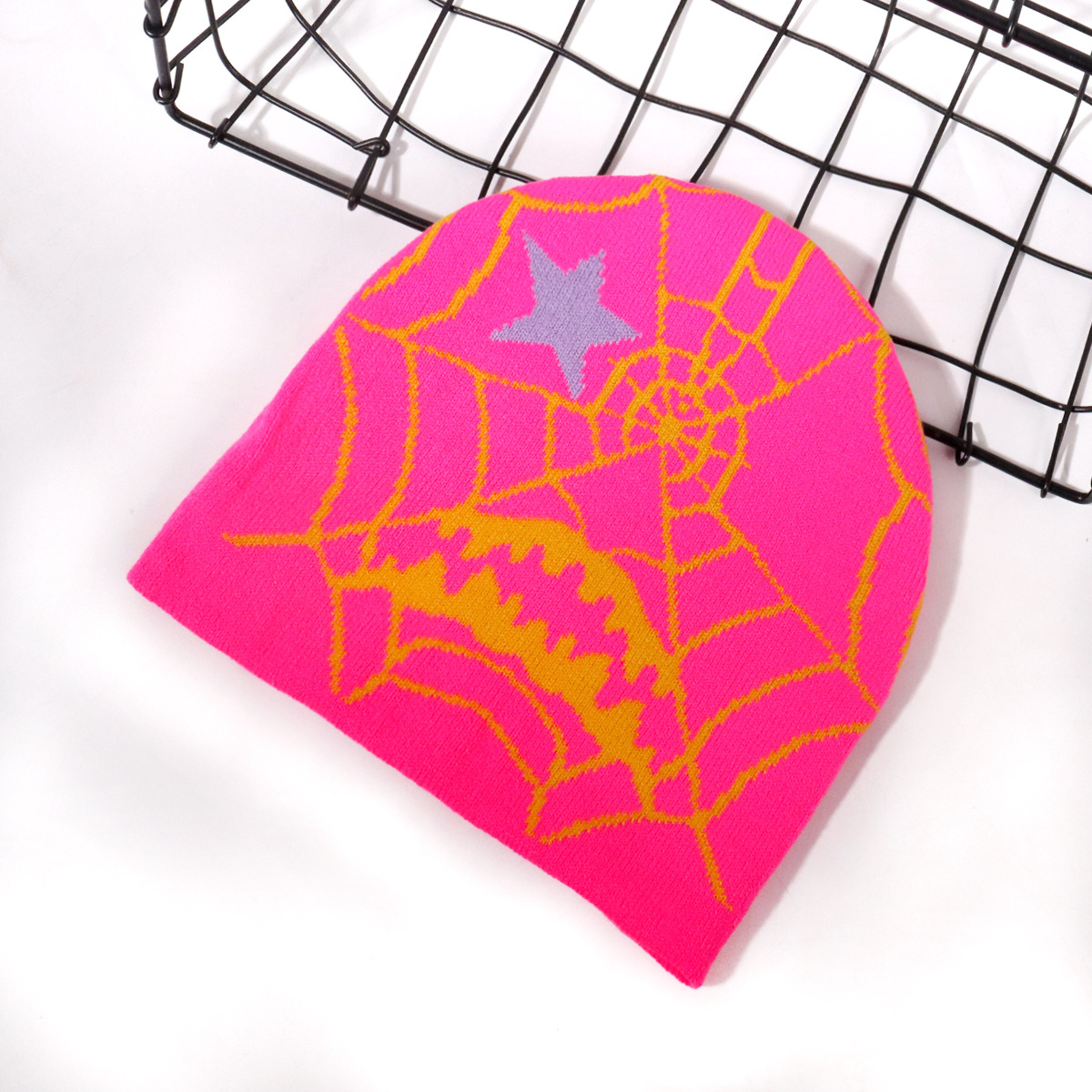 Unisex Halloween spiderweb pattern knitted hat personality fashion trend for men and women_voghion.com