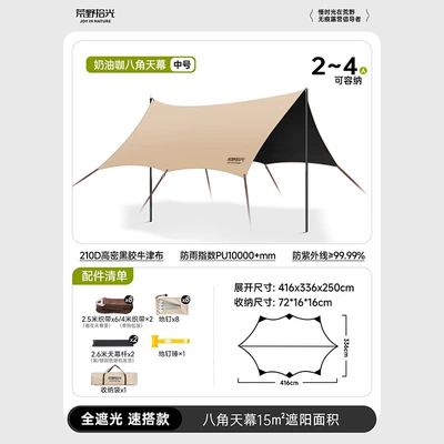 Black Rubber Canopy Tent Outdoor Table and Chair Camping Six-Piece Set Free-Building Camping Sunscreen Quick-Opening Windproof Big Sunshade (Avtomobil yan çətirləri) - quick-configuration-15octagonal-recommended-for-2-4-people-