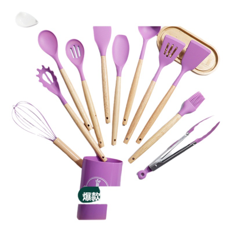 12-pieza de silicona utensilios de cocina antiadherente pan pala de silicona hogar grado alimenticio espátula de silicona cuchara de sopa traje en stock al por mayor