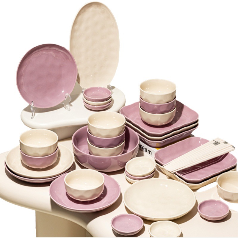 Tazón de fuente púrpura y traje de plato de hogar Luz de lujo vajilla de inauguración de la casa simple tazón de arroz ins tazón y palillos combinación plato y tazón al por mayor