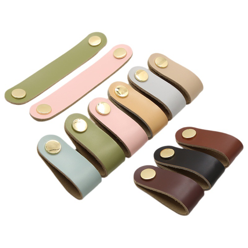 Nórdico armario Puerta de color de cuero manija del cajón manija de cuero bolsa de cartón caja de madera manija de cuero Personalización de fábrica de cuero