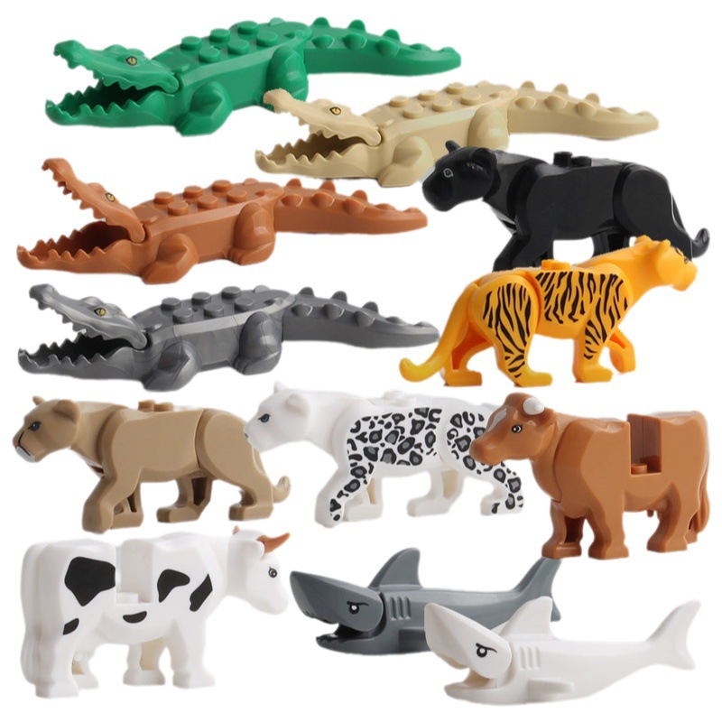 Gift Bagged Animal Assembled Educational Building Blocks Toys Crocodile Tiger Shark Various Building Block Toys