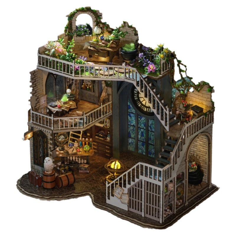 Casa mágica DIY hecho a mano pequeña casa de montaje modelo retro regalo para niños y niñas juguete decoración la escena