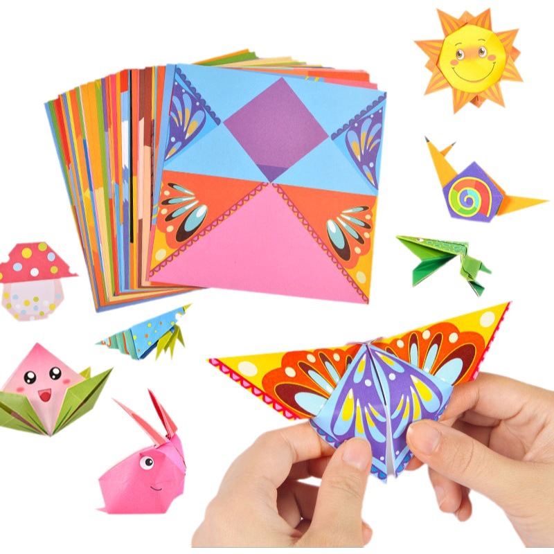 Materiales hechos a mano de jardín de infantes cortados en papel para niños bebé educativo creativo DIY color origami Colección 3-6 años