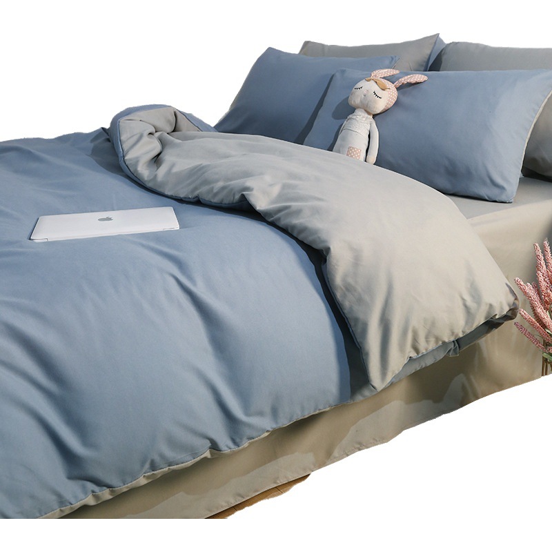 シーツ4点セット卸売り水洗綿布団カバーベッド3点セット純色布団カバーベッド用品4点セット南通家紡布