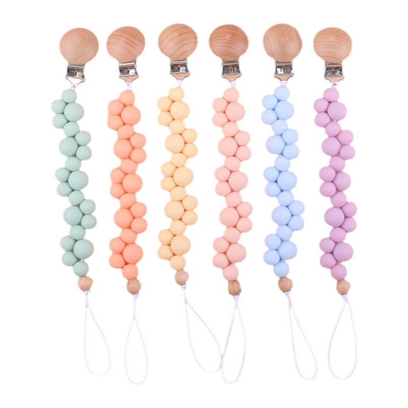 Nuevo bebé suministros silicona encaje forma chupete cadena calmante bebé cuentas de silicona mordedura molar cadena anti-caída
