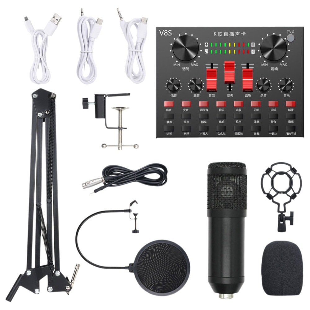 V8s tarjeta de sonido en vivo traje ancla gritando micrófono equipo de grabación teléfono móvil computadora micrófono universal karaoke artefacto