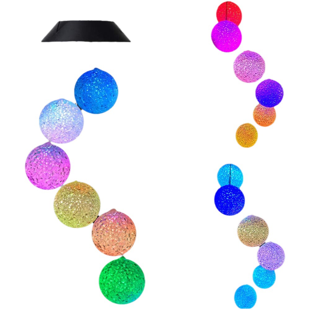 En stock carillón de viento solar luz colorida bola de arroz color cambiante carillón de viento luz Amazon Venta caliente mariposa colorida colibrí carillón de viento