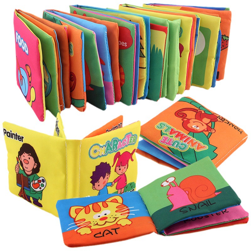 Amazon transfronteriza tridimensional bebé libro de tela juguetes de educación temprana Inglés Palm libro Animal digital cognición bebé libro de tela