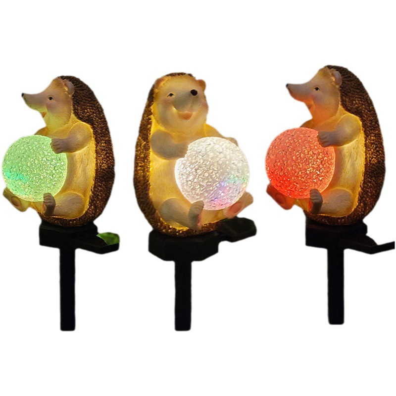 Transfronterizo Venta caliente al aire libre colorido luz paisaje lámpara solar lámpara de césped de dibujos animados jardín atmósfera erizo Lámpara decorativa